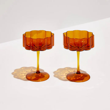 Set of Two - Wave Coupe Glasses, Amber