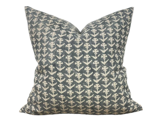 Clovis Block Print Pillow in Gray and Blue
