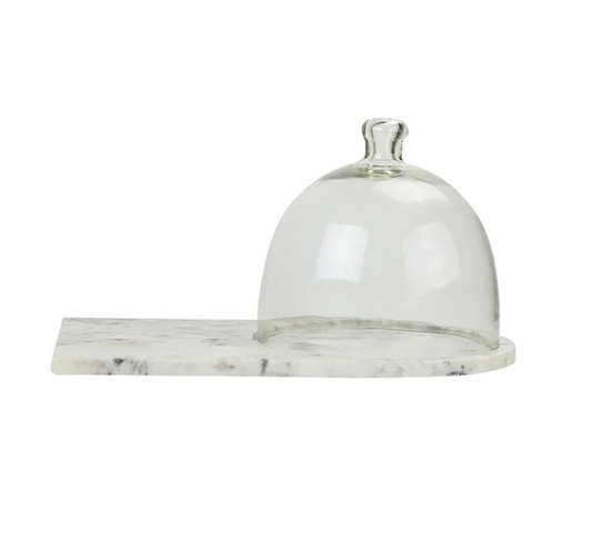 White Marble Cheese Board with Dome